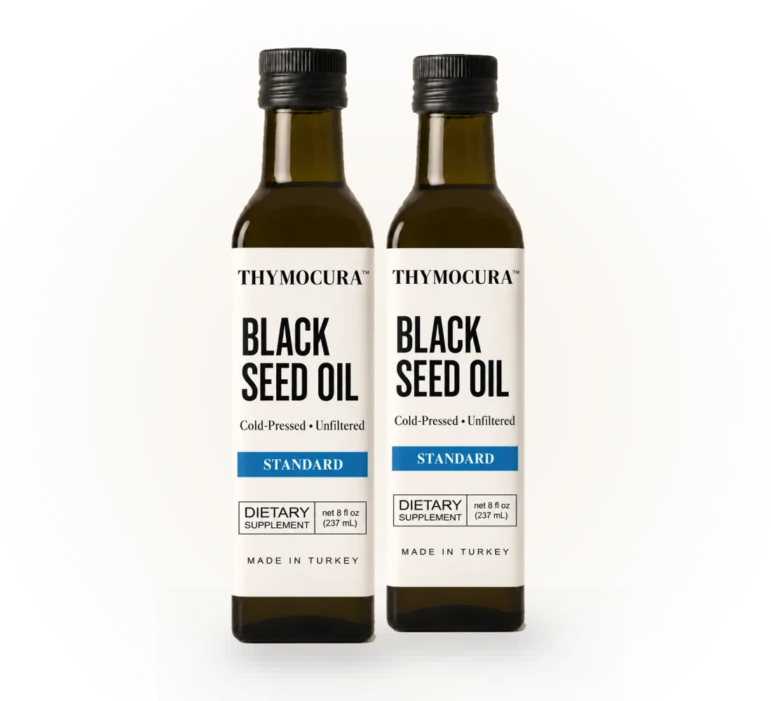 ThymoCura Standard 2-Pack: two Standard Black Seed Oil 8 oz amber glass bottles